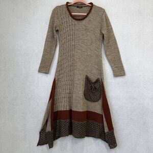 Clarity Sweater Dress Womens Medium Beige Colorblock Asymmetric whimsigoth Knit